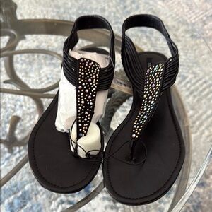 Forever 21 Black Rhinestone T-Strap Sandals